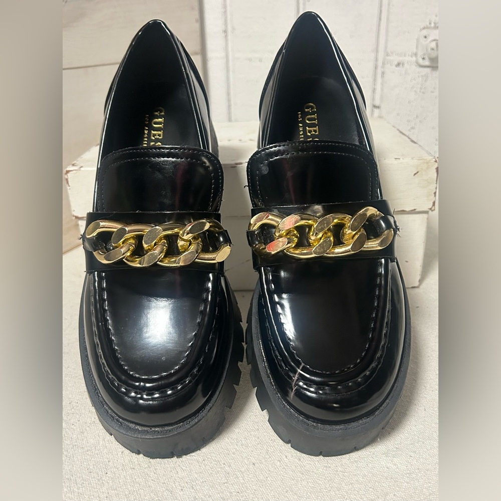 Guess Black Patent Leather Hillford  Chunky Loafer, Like New 6.5